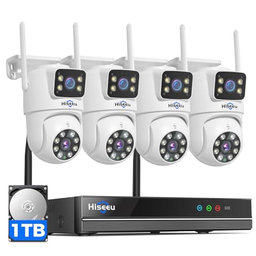Hiseeu Wireless Security Cameras Outdoor, 5G & 2.4G WiFi Pro, Wireless Home Security Camera System, Dual Lens, 360° Pan & Tilt, Auto Tracking, Color Night Vision, 1TB HDD No Subscription, Need Plug In