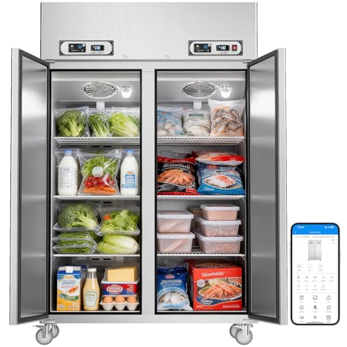 VEECOOL Commercial Refrigerator Freezer Combo WiFi Enabled with Smart App Control, 48" W 36 Cu.Ft Dual Temperature Stainless Steel Upright Fridge and Freezer Combo for Restaurant, Garage, Kitchen