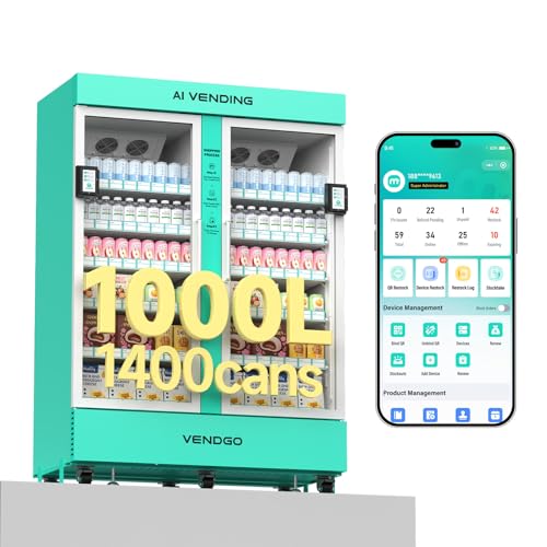 1000L Ai Vending Machine-Combo Vending Machine with Card Reader, Cashless payments, Inventory Tracking and Restock Alerts; Perfect Vending Machines for Business Professional-Quality, Easy Install